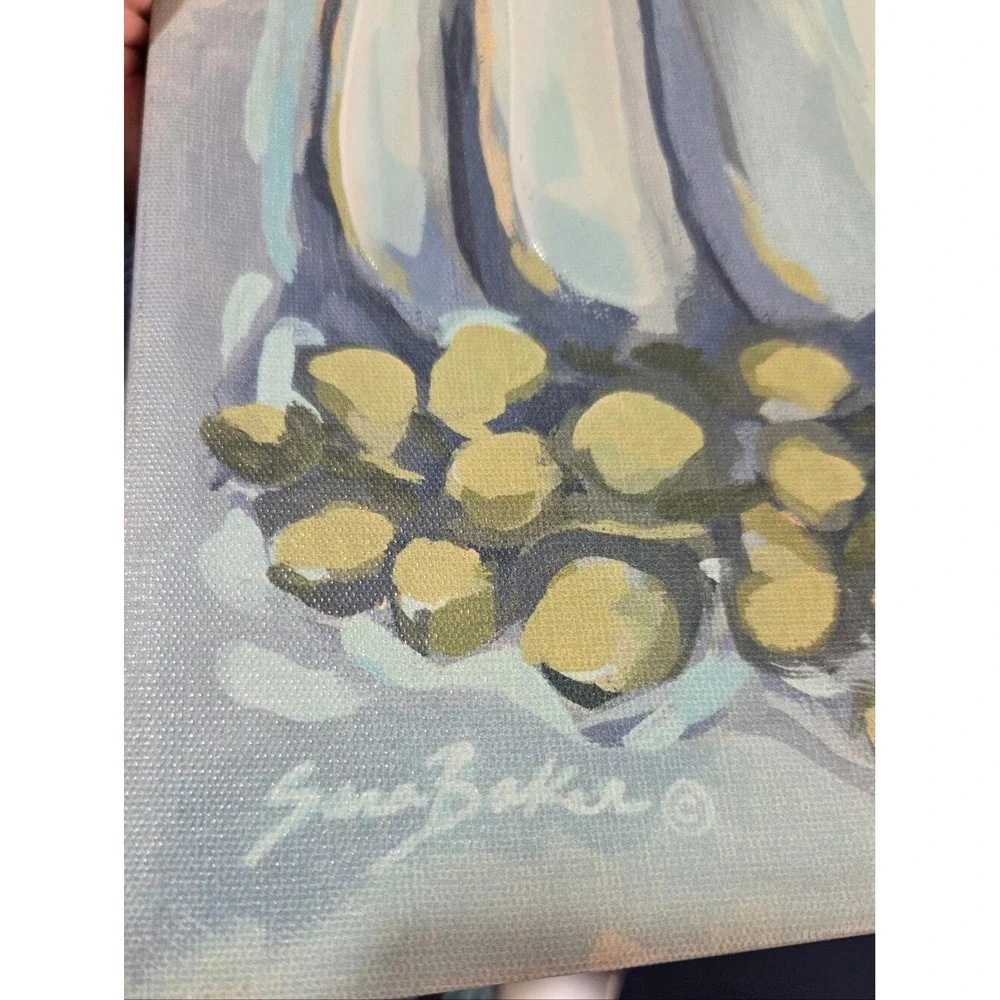 Fall Blue Pumpkin Painted Canvas Wall Art‎ Shabby Chic Signed Sara Baker